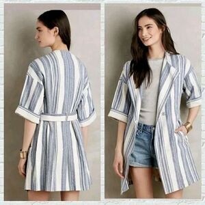 Anthropologie Elevenses North Channel Linen Belted Trench Coat Jacket size Small